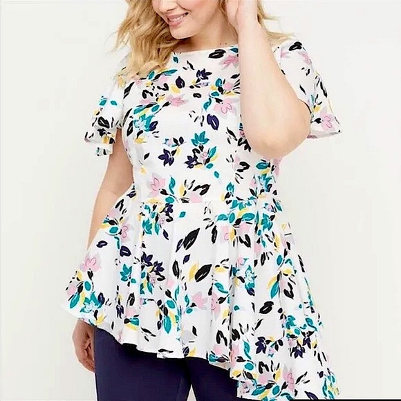 Lane Bryant Floral Peplum Asymmetrical Hem top - Picture 1 of 8